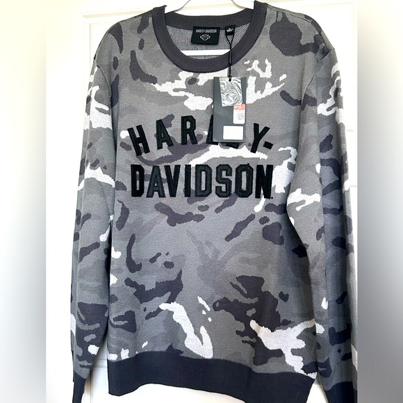 NEW HARLEY DAVIDSON 96310-23VM Men's XL SWEATER GREY CAMO - Picture 1 of 8
